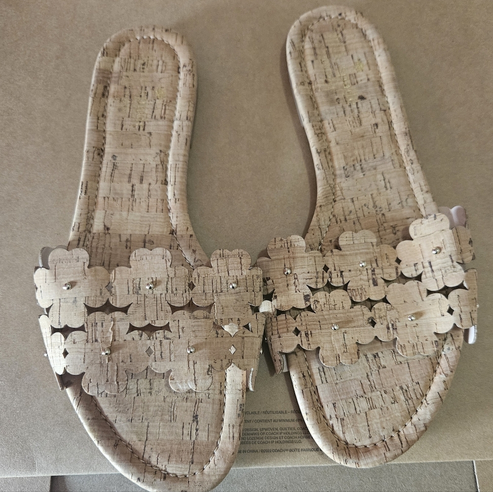 NWOT Kate Spade Natural Daisy Floral Field Slide Sandals Size 8.5